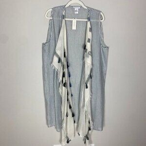Anthropologie Kimono Lightweight Sleeveless Tassels Striped Womens One Size